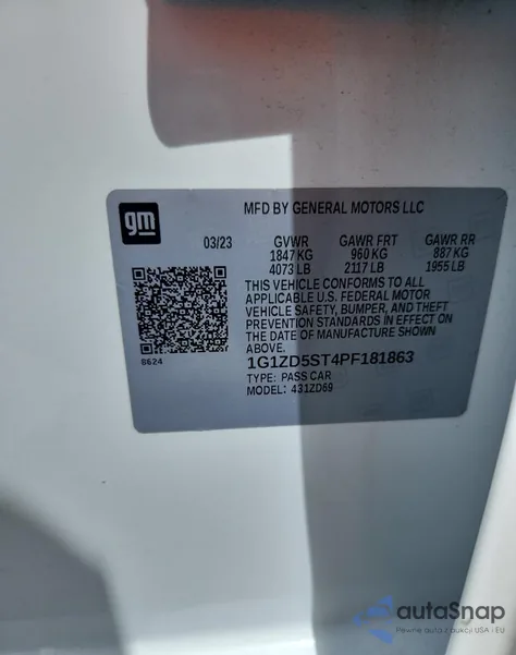 2023 Chevrolet Malibu Lt from USA, damaged, VIN 1G1ZD5ST4PF181863